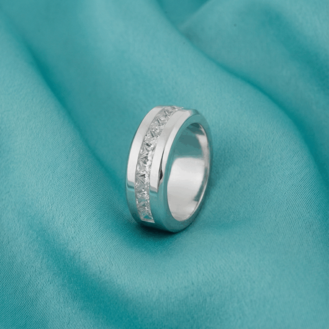 Band Ring with 9 Large Princess Cut Cubic Zirconia