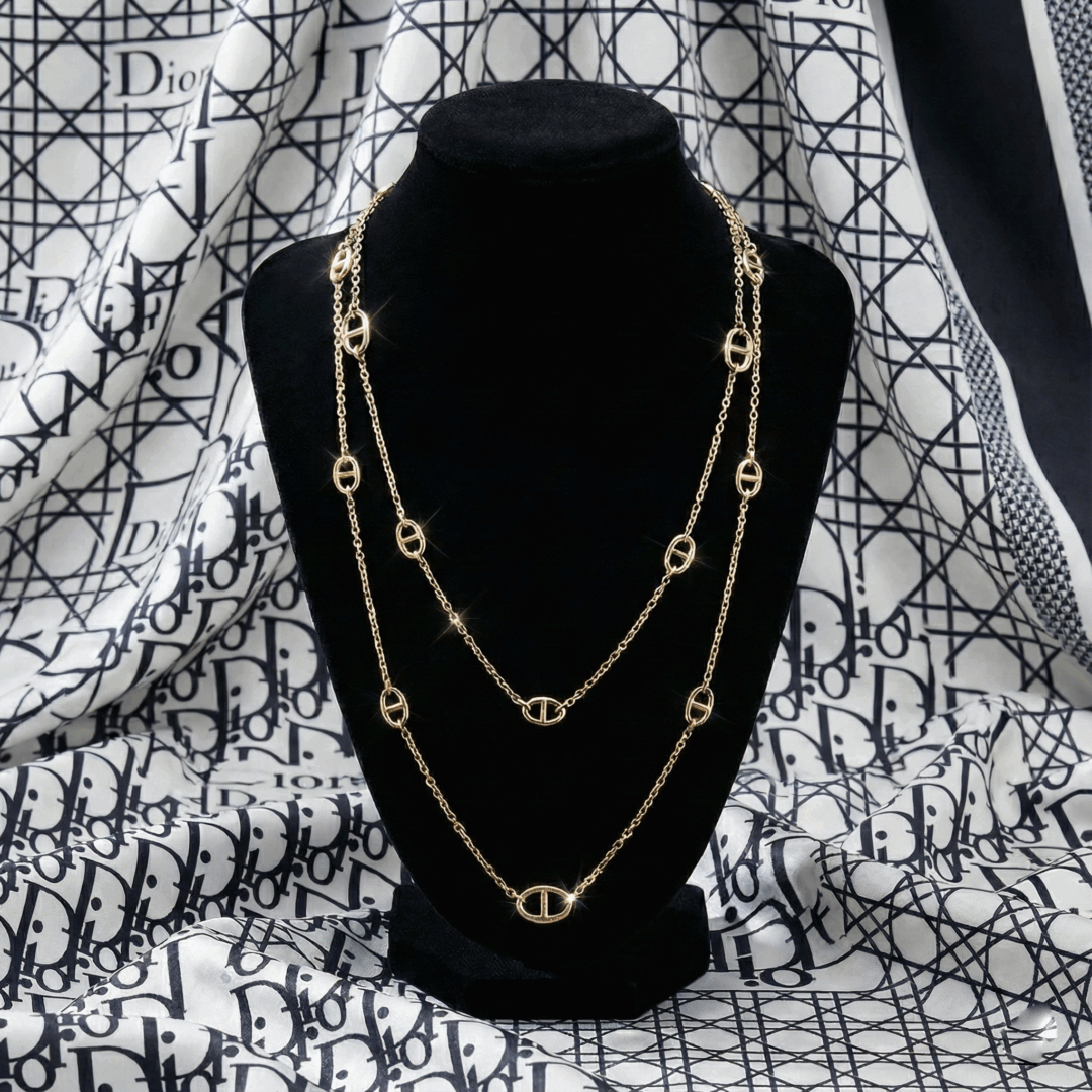 Dior Luxury Style Designer Pig Nose Necklace, Gold Filled