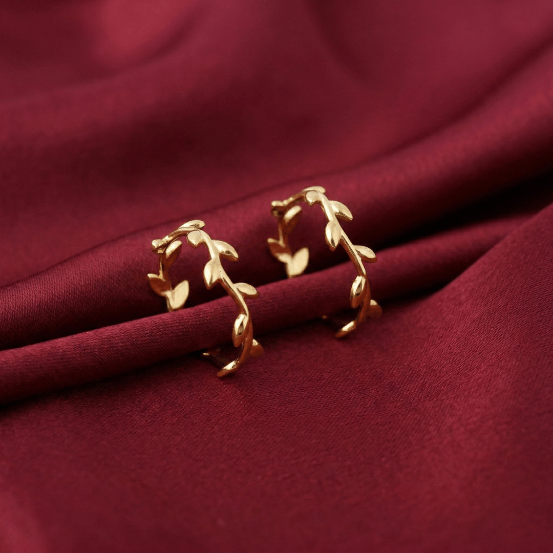 Tiffany Olive Leaf Hoop Earrings, Gold Filled