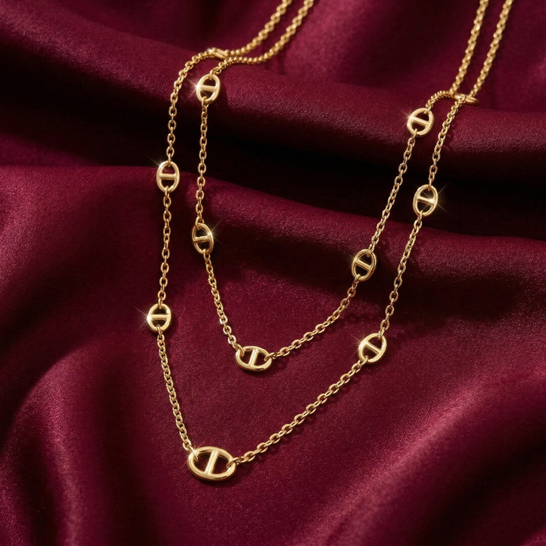 Dior Luxury Style Designer Pig Nose Necklace, Gold Filled