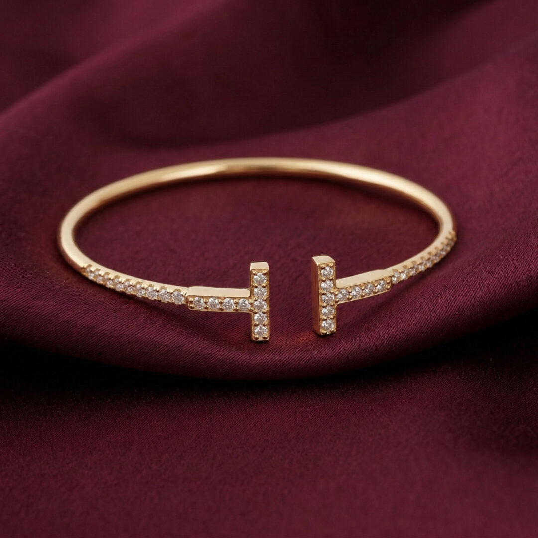 Tiffany T Pavé CZ Wire Bangle, Gold Filled