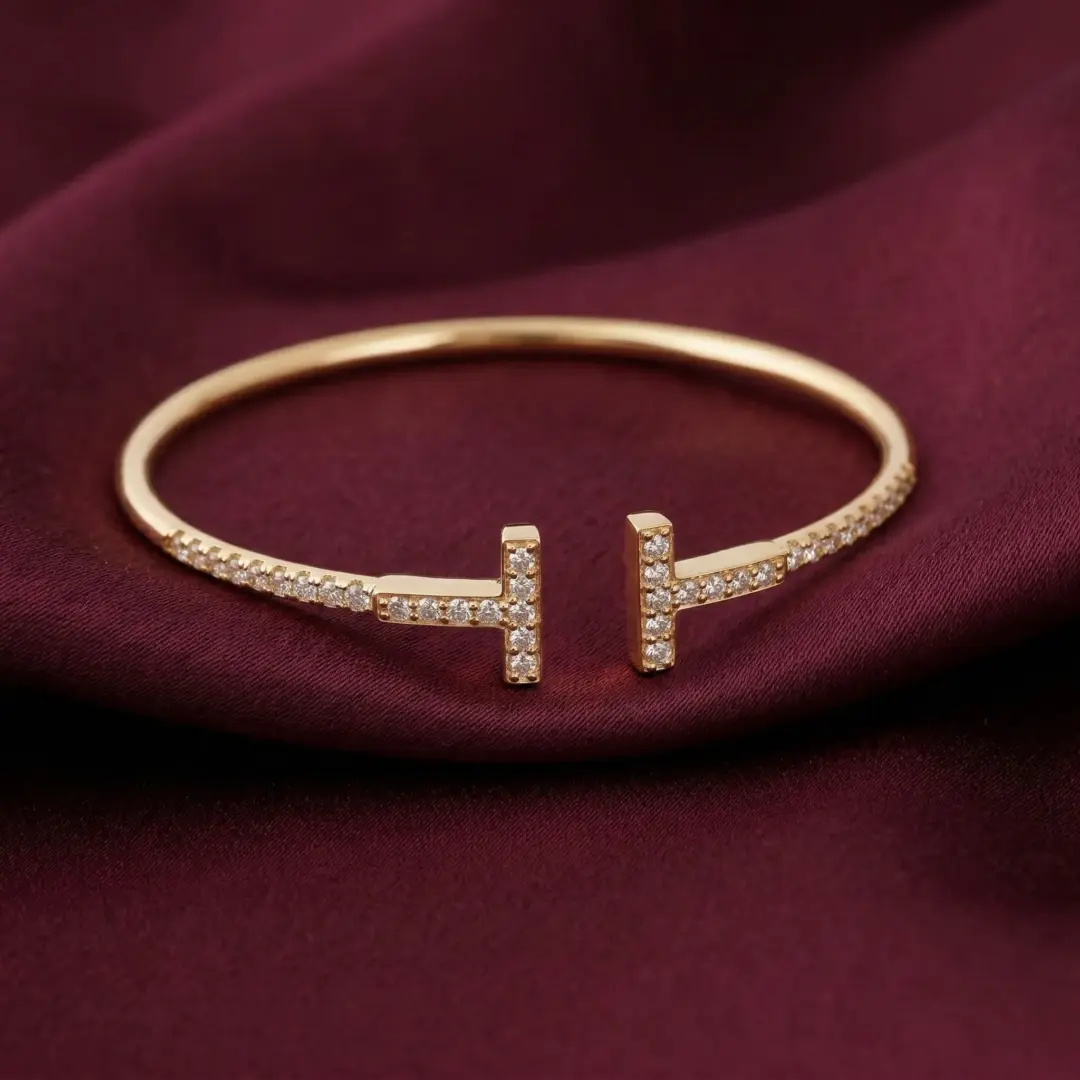 Tiffany T Pavé CZ Wire Bangle, Gold Filled