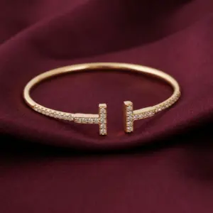 Tiffany T Pavé CZ Wire Bangle, Gold Filled