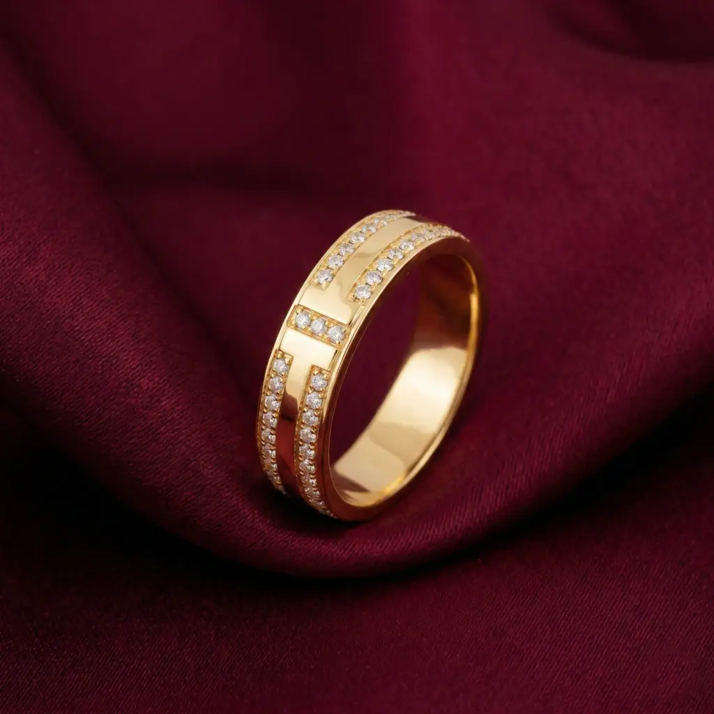Tiffany T Wide Pave Stone Ring, Gold Filled