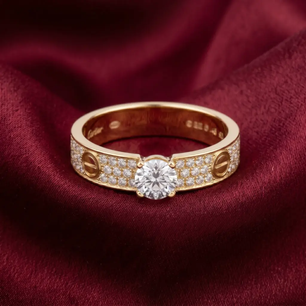 Cartier's, LOVE solitaire, brilliant-cut stone, paved Gold Filled