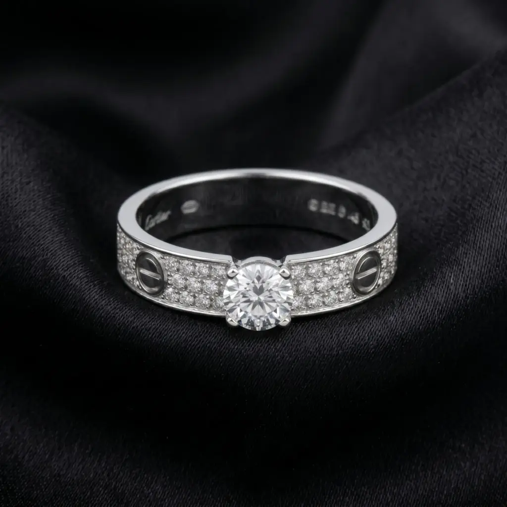 Cartier's, LOVE solitaire, brilliant-cut stone, paved